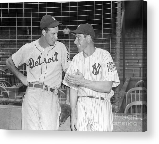 Baseball Cap Acrylic Print featuring the photograph Joe Dimaggio And Hank Greenberg by Bettmann