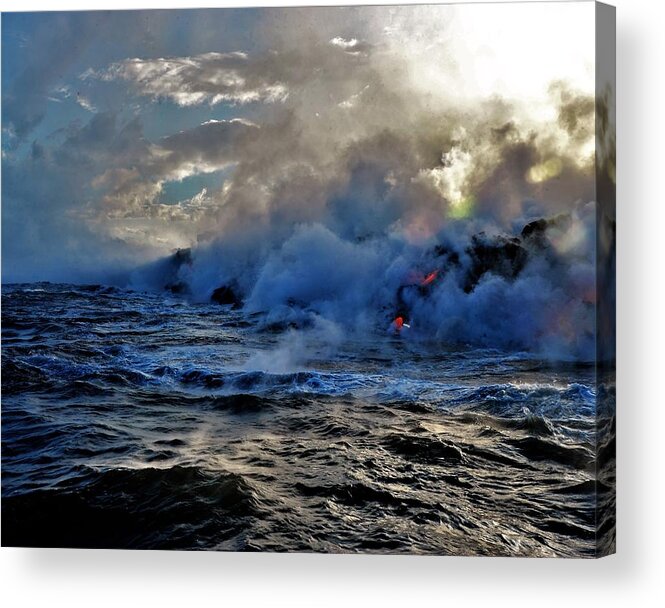 Lava Flow Acrylic Print featuring the photograph Kamokuna at Sunset by Heidi Fickinger