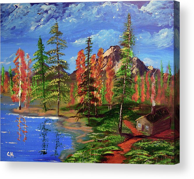 Lake Acrylic Print featuring the painting Lakeside Cabin by Chance Kafka