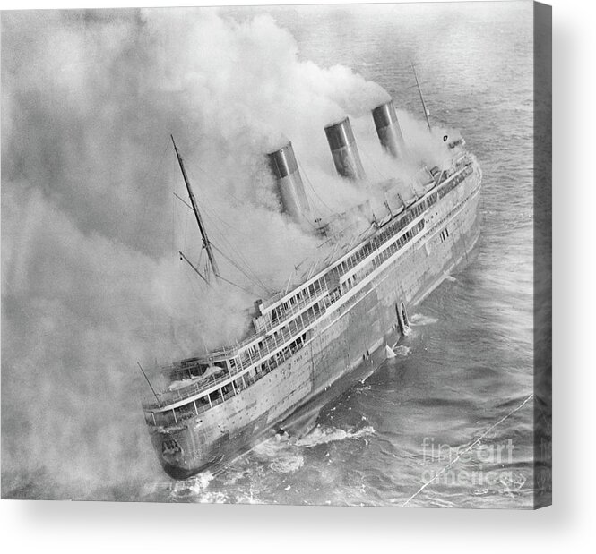 1930-1939 Acrylic Print featuring the photograph Latlantique Aflame Near English Channel by Bettmann