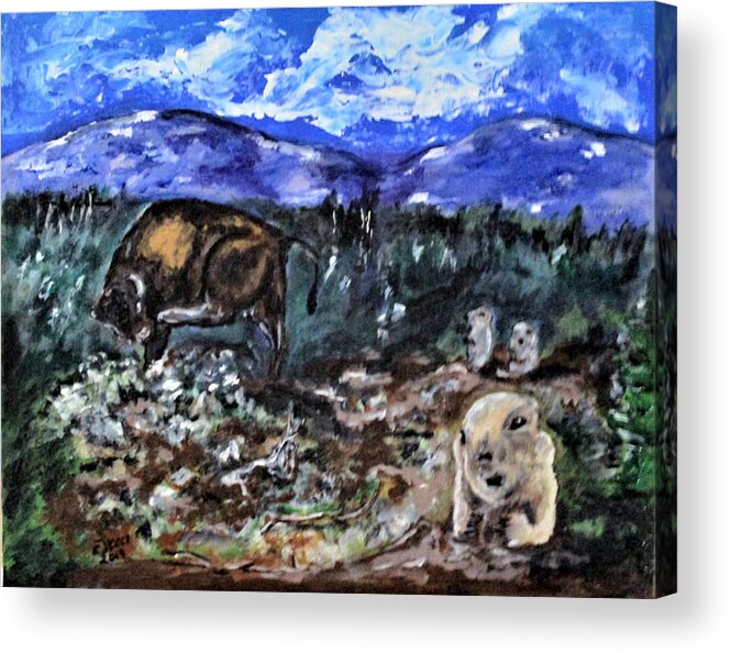 Buffalo Acrylic Print featuring the painting Look At That by Clyde J Kell
