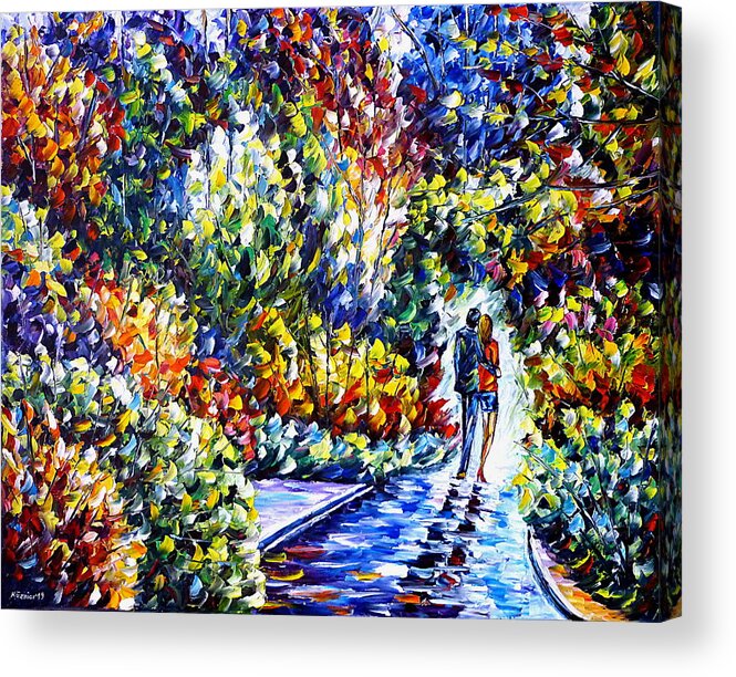 Landscape Painting Acrylic Print featuring the painting Lovers In The Garden by Mirek Kuzniar