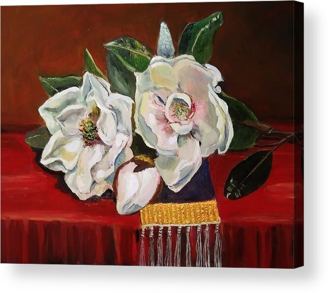Magnolia Blooms Acrylic Print featuring the painting Magnolias by Mike Benton