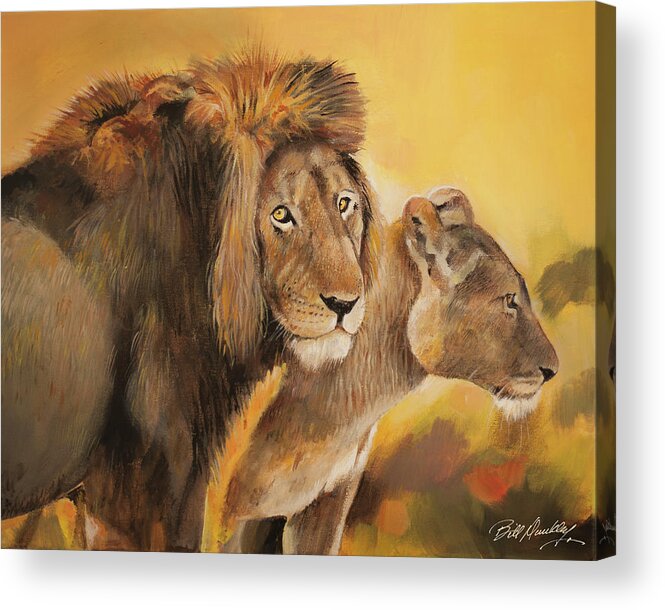 Lion Acrylic Print featuring the painting Majestic Pair by Bill Dunkley