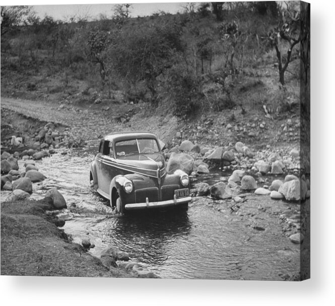 Vehicle Acrylic Print featuring the photograph Man Driving In Water by Peter Stackpole