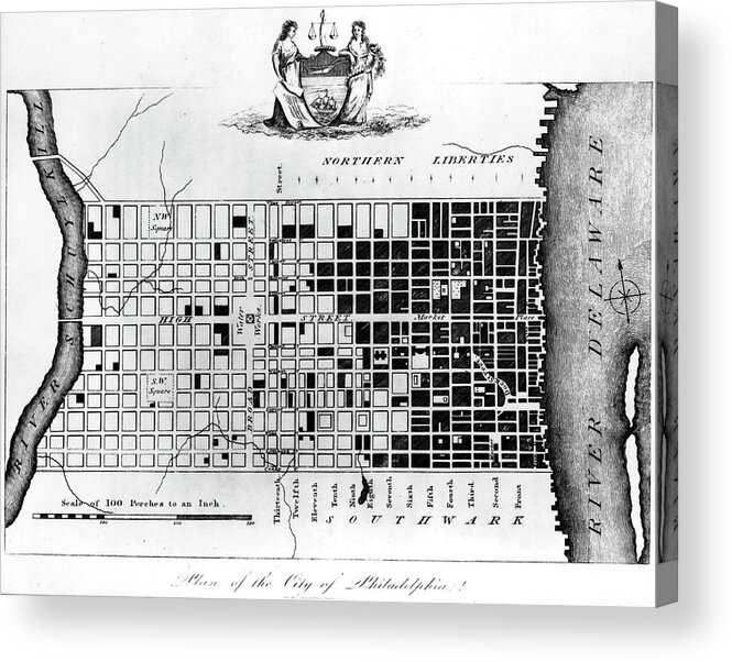 Plan Acrylic Print featuring the photograph Map Of Colonial Philadelphia by Hulton Archive