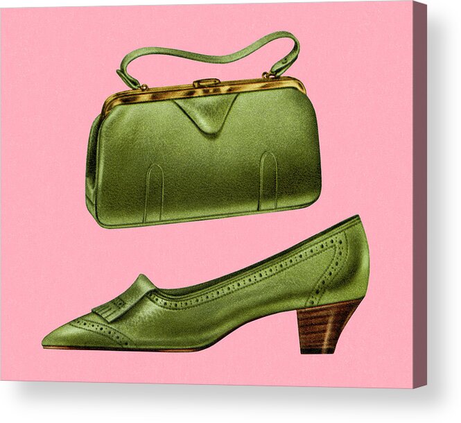 Accessories Acrylic Print featuring the drawing Matching Green Pumps and Handbag by CSA Images