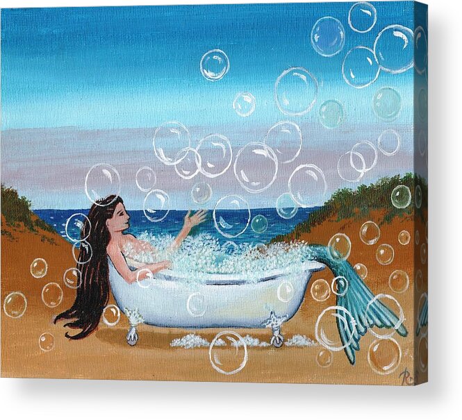 Mermaids Acrylic Print featuring the painting Mermaid Bubble Bath by James RODERICK