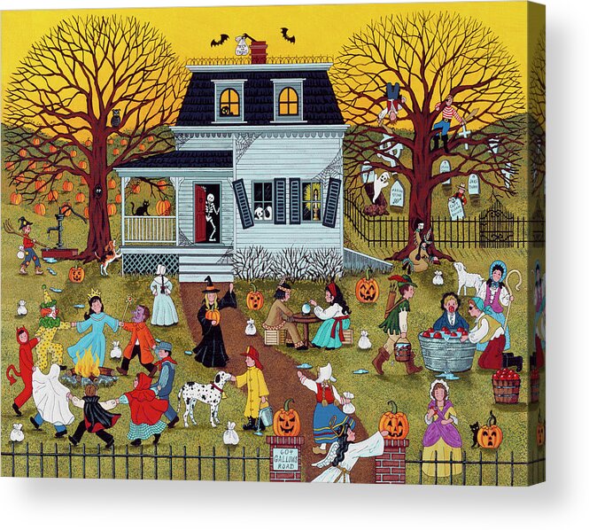 Halloween Acrylic Print featuring the painting Mischief On Gallows Road by Sheila Lee
