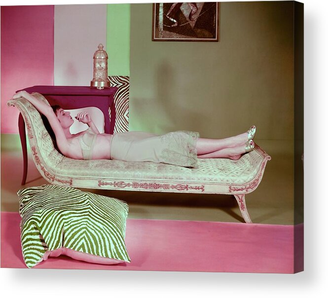 Fashion Acrylic Print featuring the photograph Model In Saks Fifth Avenue Lingerie by Horst P. Horst