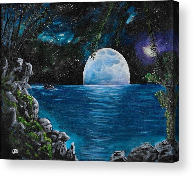 Blue Moon Acrylic Print featuring the painting Moon light Island by David Bigelow