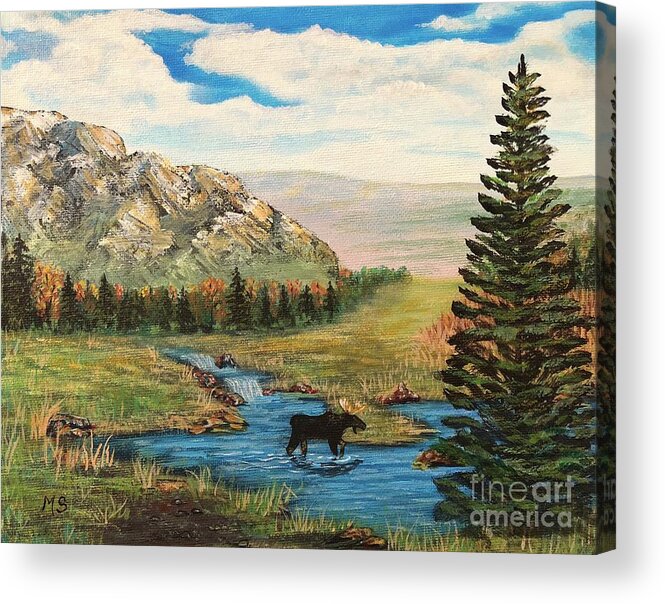 Moose Acrylic Print featuring the painting Moose In The Rut by Monika Shepherdson