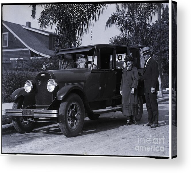 People Acrylic Print featuring the photograph Mr. And Mrs. Tommy Ryan Outside Of Car by Bettmann