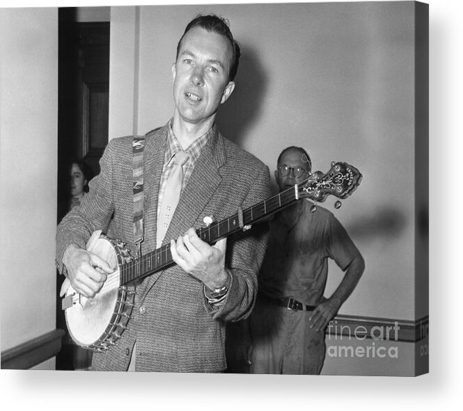 Cold War Acrylic Print featuring the photograph Musician Pete Seeger Playing Banjo by Bettmann