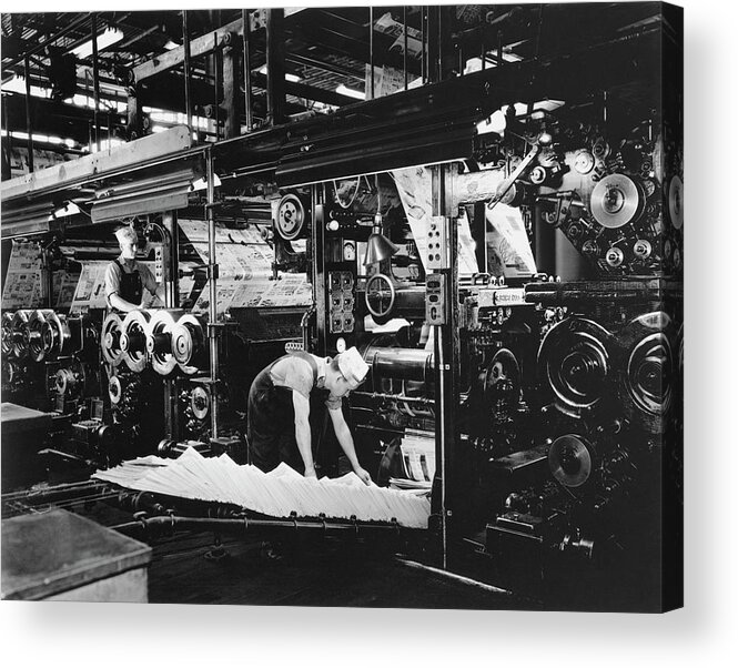 Newspaper Acrylic Print featuring the photograph Newspaper Factory by Archive Photos