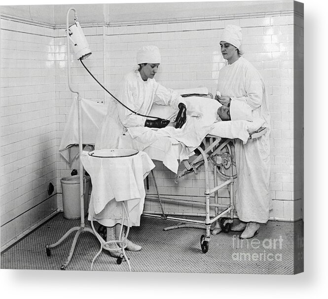 People Acrylic Print featuring the photograph Nurses Giving Patient A Transfusion by Bettmann