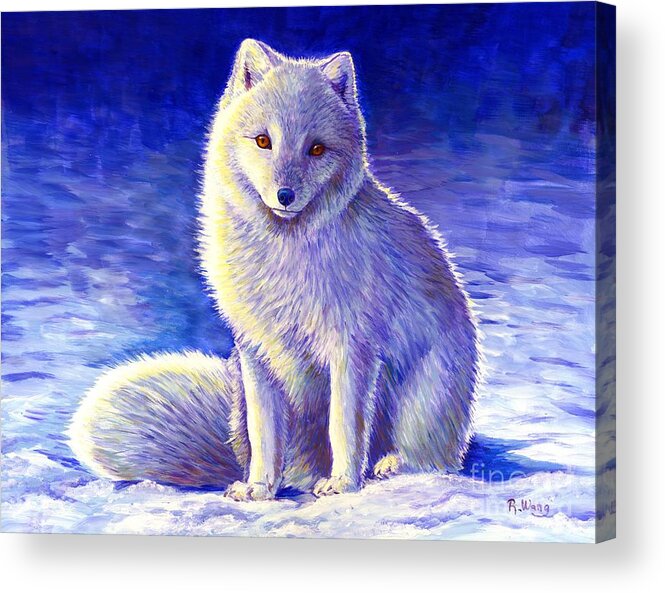 Arctic Fox Acrylic Print featuring the painting Peaceful Winter Arctic Fox by Rebecca Wang