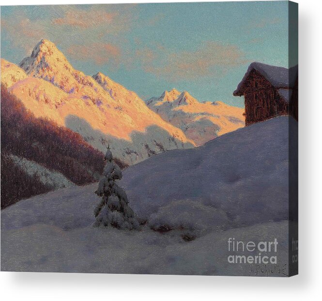 Snow Acrylic Print featuring the painting Peaks in the Engadine by Ivan Fedorovich Choultse