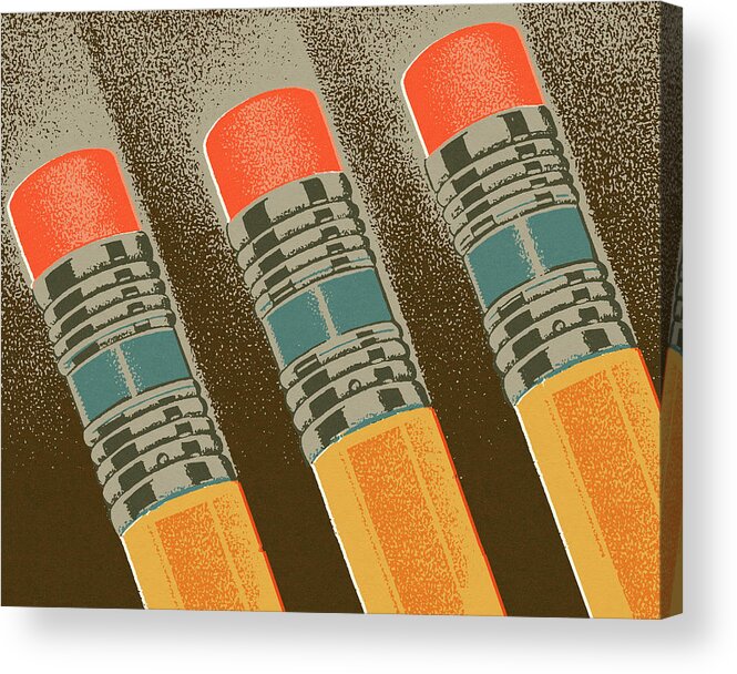 Campy Acrylic Print featuring the drawing Pencil Erasers by CSA Images