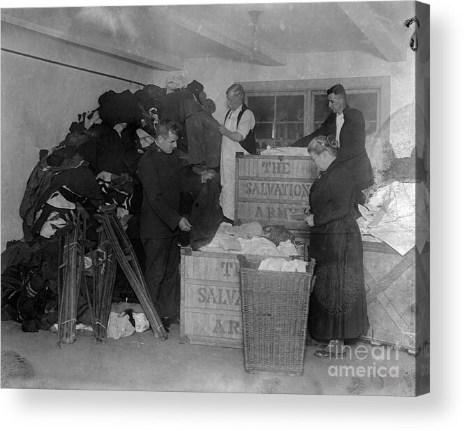 Charity Benefit Acrylic Print featuring the photograph People Packing Tons Of Clothing by Bettmann