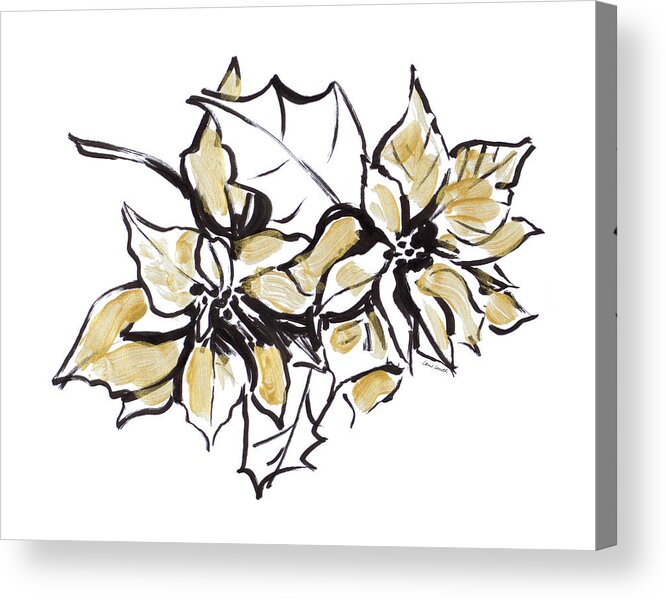 Poinsettias Acrylic Print featuring the painting Poinsettias With Gold I by Lanie Loreth