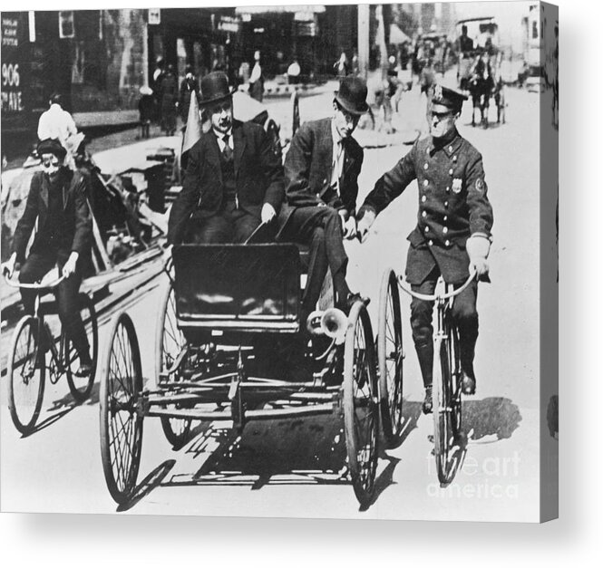 People Acrylic Print featuring the photograph Policemen On Bicycles Escorting by Bettmann