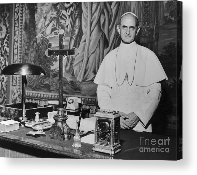 State Of The Vatican City Acrylic Print featuring the photograph Pope Paul Vi In His Office At Vatican by Bettmann