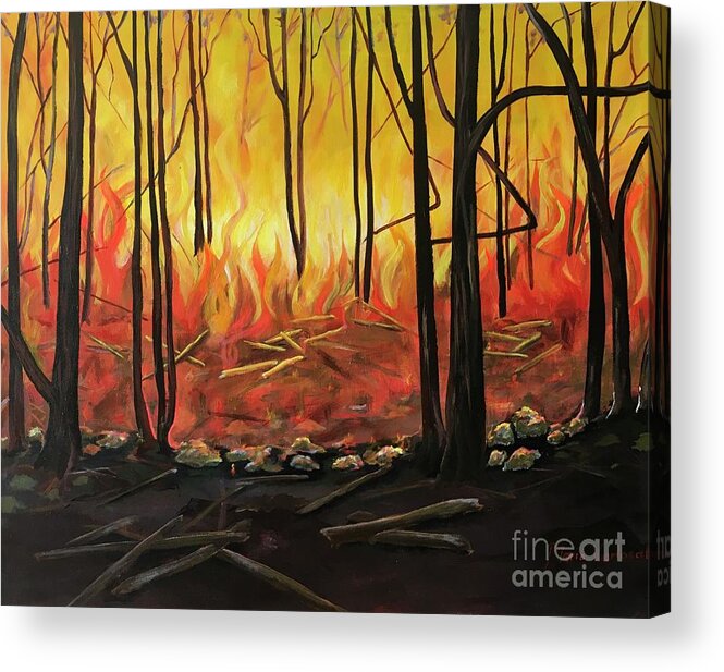 Fire Acrylic Print featuring the painting Prescott forest fire by Maria Karlosak