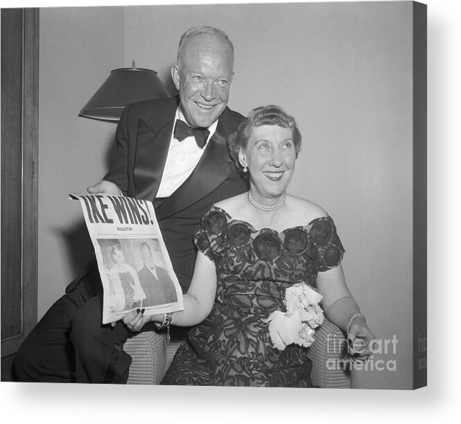 People Acrylic Print featuring the photograph Pres.eisenhower And Wife With Paper by Bettmann
