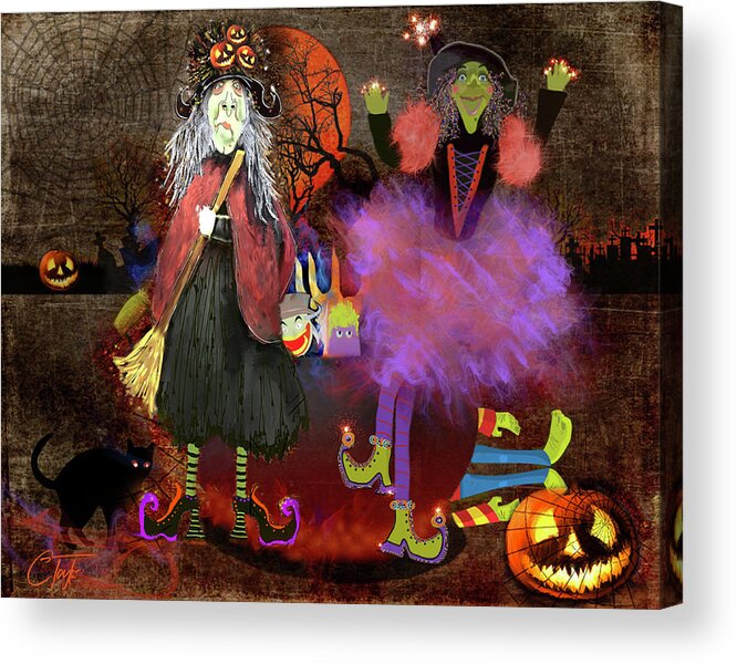 Halloween Acrylic Print featuring the mixed media Pumkinella and Flufnella by Colleen Taylor