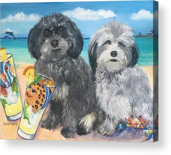 Dogs Acrylic Print featuring the painting Pups in Paradise by Linda Kegley