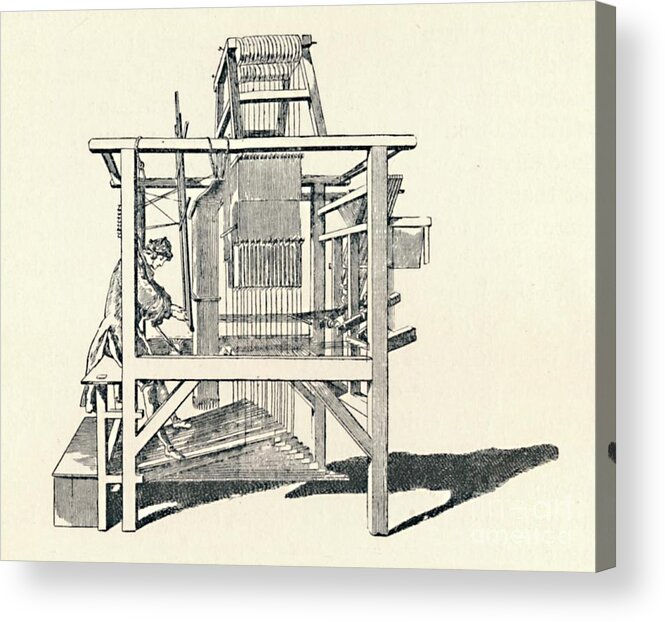Working Acrylic Print featuring the drawing Ribbon Weaver At His Loom 1747 by Print Collector