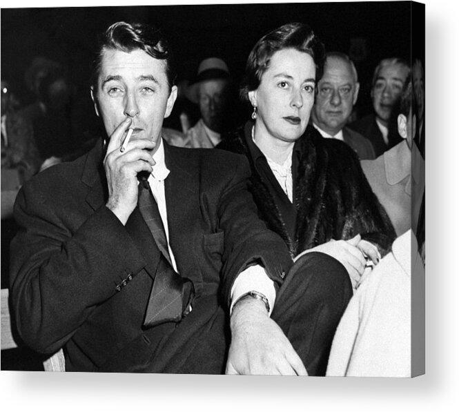 American League Baseball Acrylic Print featuring the photograph Robert Mitchum And His Wife, Dorothy by New York Daily News Archive