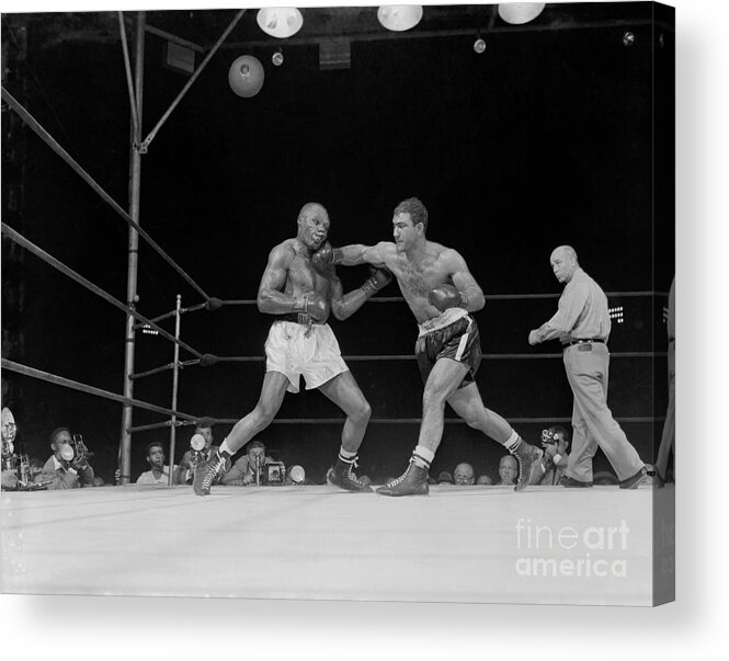 People Acrylic Print featuring the photograph Rocky Marciano Boxing Joe Walcott by Bettmann