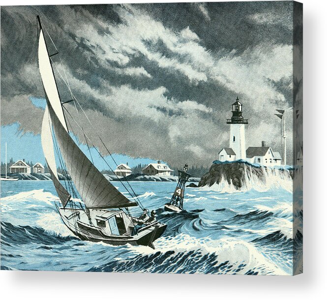 Activity Acrylic Print featuring the drawing Sailboat at Sea in a Storm by CSA Images