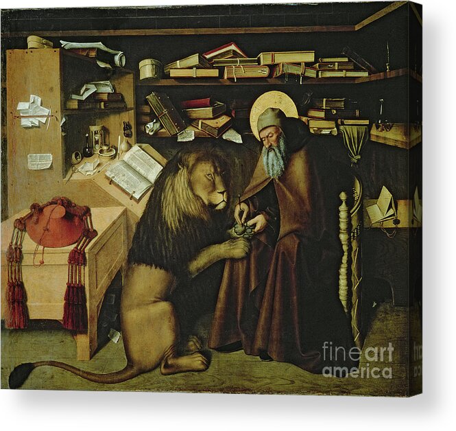Saint Jerome Removing A Thorn From The Paw A Lion Acrylic Print by Niccolo Antonio Colantonio