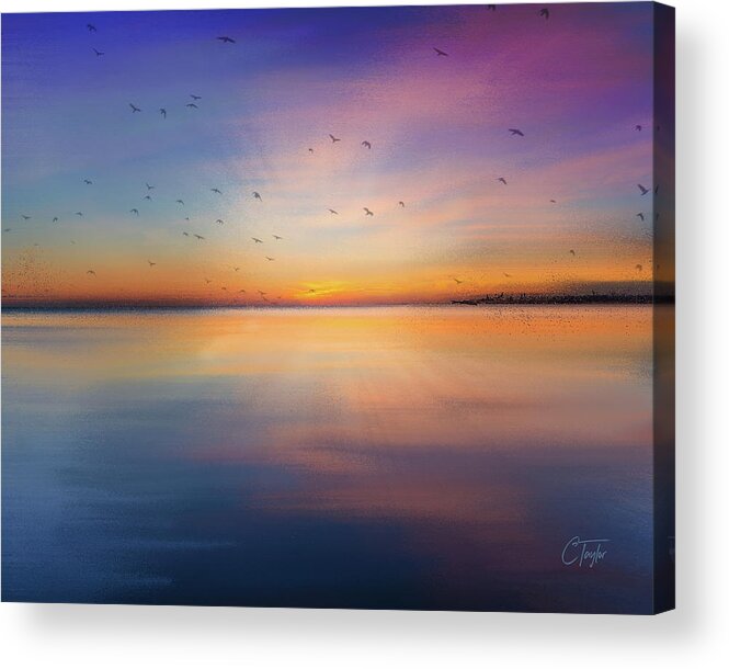 Seascape Acrylic Print featuring the mixed media Sapphire Sunset by Colleen Taylor