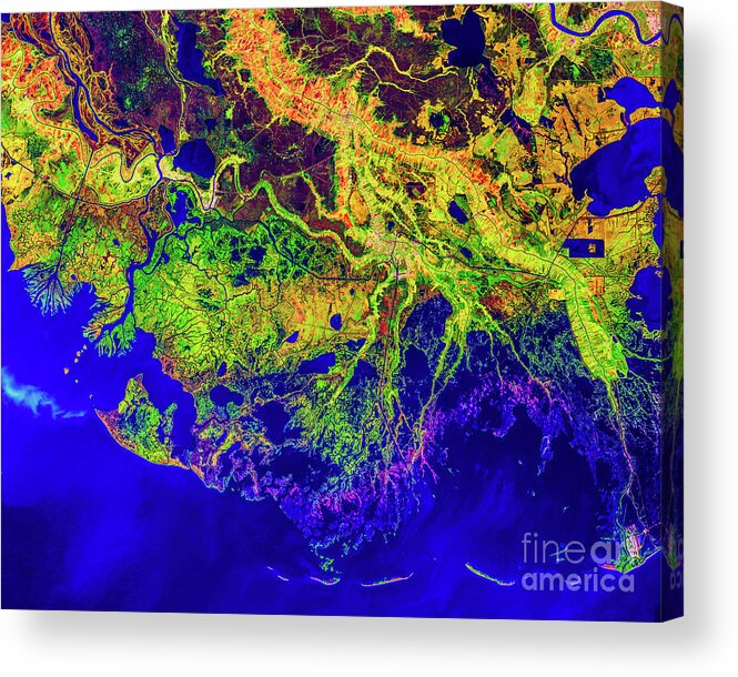 Orange Color Acrylic Print featuring the photograph Satellite Image Of Louisiana Gulf by Satellite Earth Art