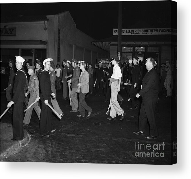 Crowd Of People Acrylic Print featuring the photograph Servicemen In Zoot Suit Riots by Bettmann