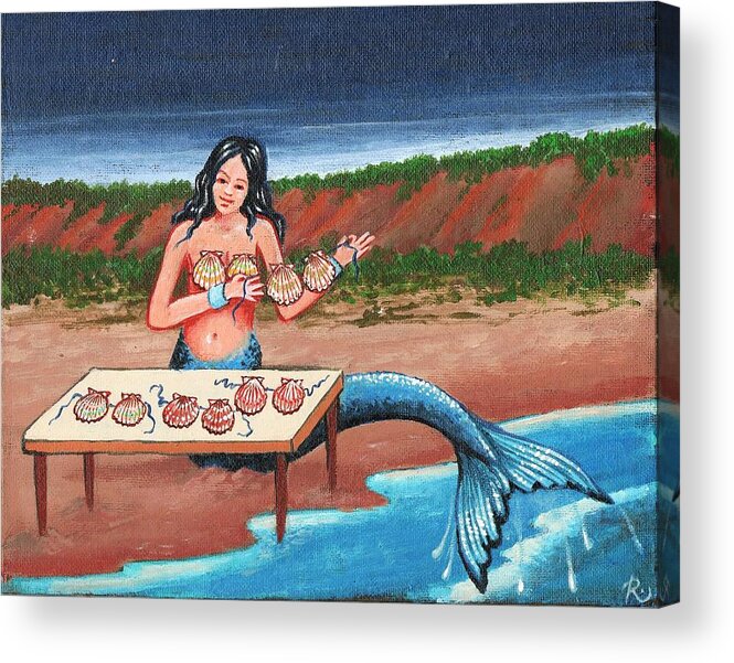 Mermaids Acrylic Print featuring the painting Sheila sells seashells by the seashore by James RODERICK