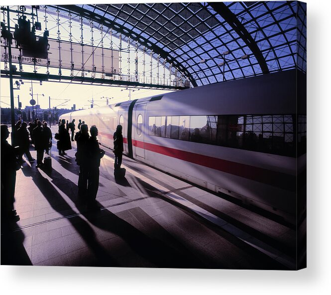 Shadow Acrylic Print featuring the photograph Silhouettes Of Commuters Waiting For by Eschcollection
