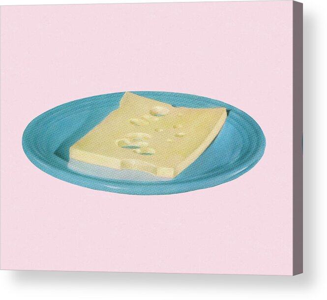 Campy Acrylic Print featuring the drawing Slice of Cheese on a Plate by CSA Images