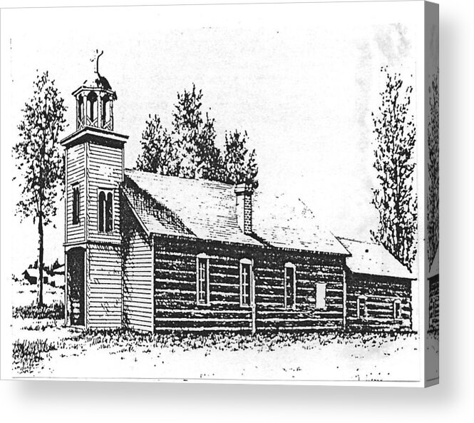 Stevensville Acrylic Print featuring the drawing St. Mary's Mission, Stevensville, Montana by Kevin Heaney