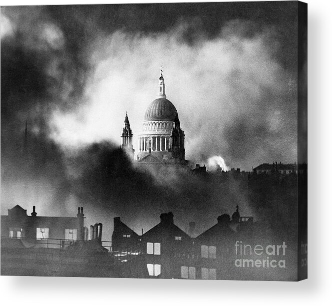 Air Attack Acrylic Print featuring the photograph St. Pauls Cathedral During Air Raid by Bettmann