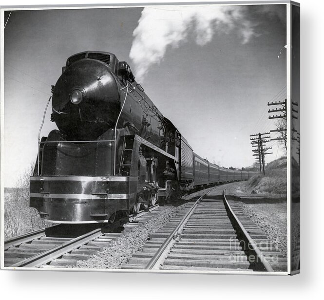 Aerodynamic Acrylic Print featuring the photograph Steam Locomotive Pulling Train by Bettmann