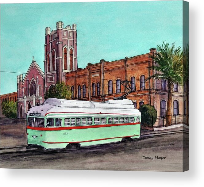 Acrylic Acrylic Print featuring the painting Streetcar and Sacred Heart by Candy Mayer