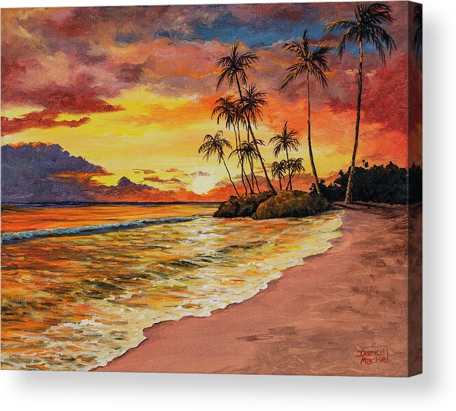 Sunset Acrylic Print featuring the painting Sunset And Palms by Darice Machel McGuire