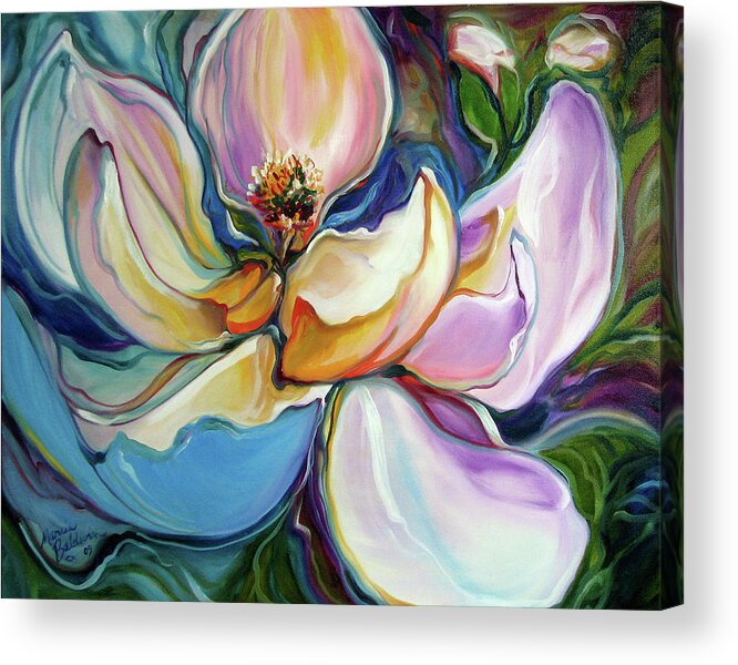 Sweet Maganolia Modern Floral Acrylic Print featuring the painting Sweet Maganolia Modern Floral Abstract by Marcia Baldwin