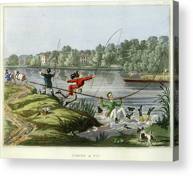 Fishing Acrylic Print featuring the mixed media Taking a Fly by unsigned attributed to Edward Barnard