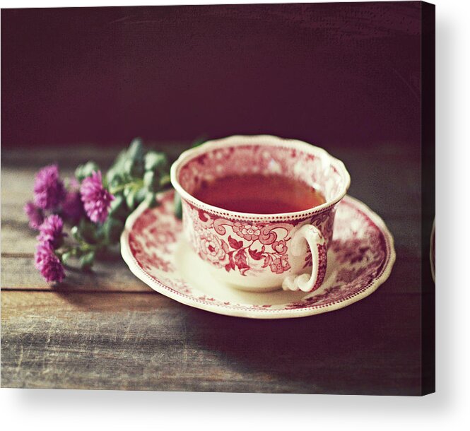 Tea Cup Acrylic Print featuring the photograph Tea and Flowers by Lupen Grainne
